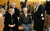 Pierre Le Guennec, and his wife Danielle, speak with their lawyer at Grasse criminal court