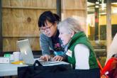 Participants at the 2014 Art+Feminism Wikipedia Edit-a-thon at Eyebeam, New York City 2