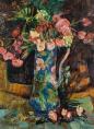 Давид Перец, „Натюрморт с розови карамфили и цветна ваза”, продадена за 7200 паунда